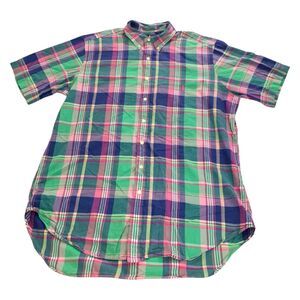 Ralph Lauren Shirt Men XLT Tall Green Pink Plaid Button Down Vintage Preppy Twee